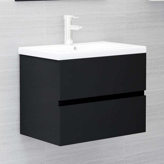 Mobile con Lavabo Integrato Nero in Legno Multistrato 3071631