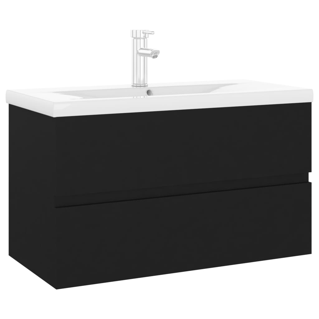 Mobile da Bagno con Lavabo Integrato Nero in Truciolato 3071640