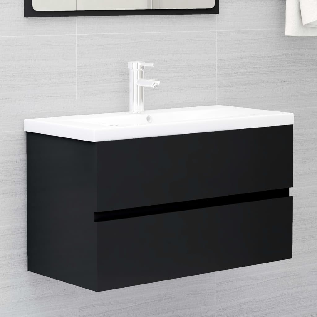 Mobile da Bagno con Lavabo Integrato Nero in Truciolato 3071640