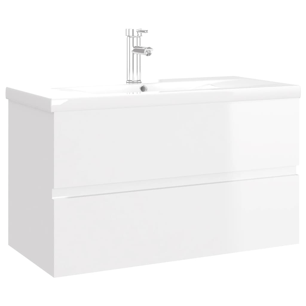 Mobile Bagno con Lavabo Integrato Bianco Lucido in Truciolato 3071645