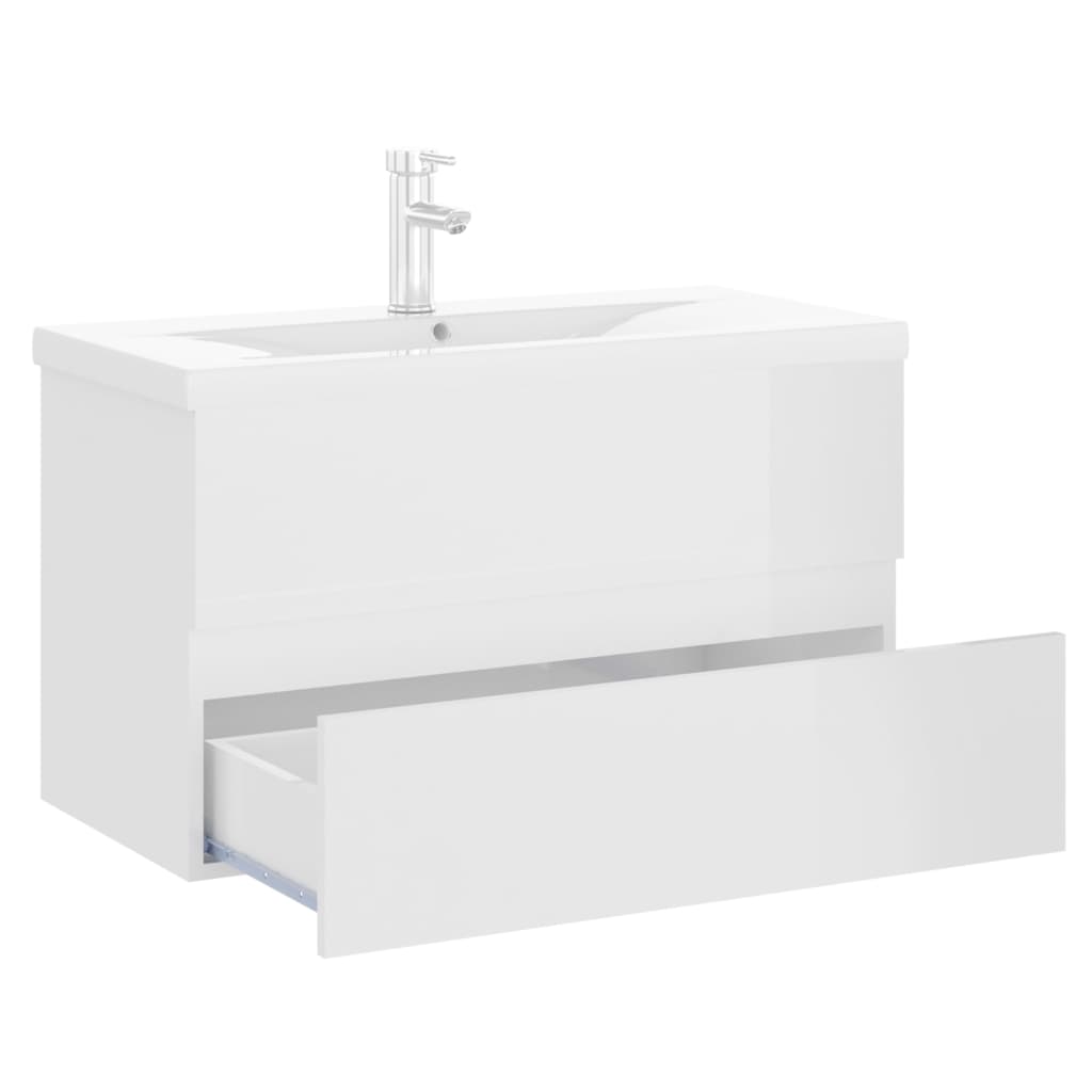 Mobile Bagno con Lavabo Integrato Bianco Lucido in Truciolato 3071645