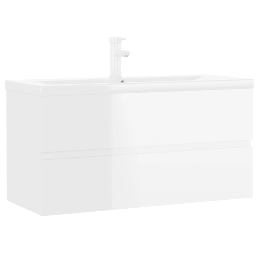 Mobile con Lavabo Integrato Bianco Lucido in Legno Multistrato 3071654