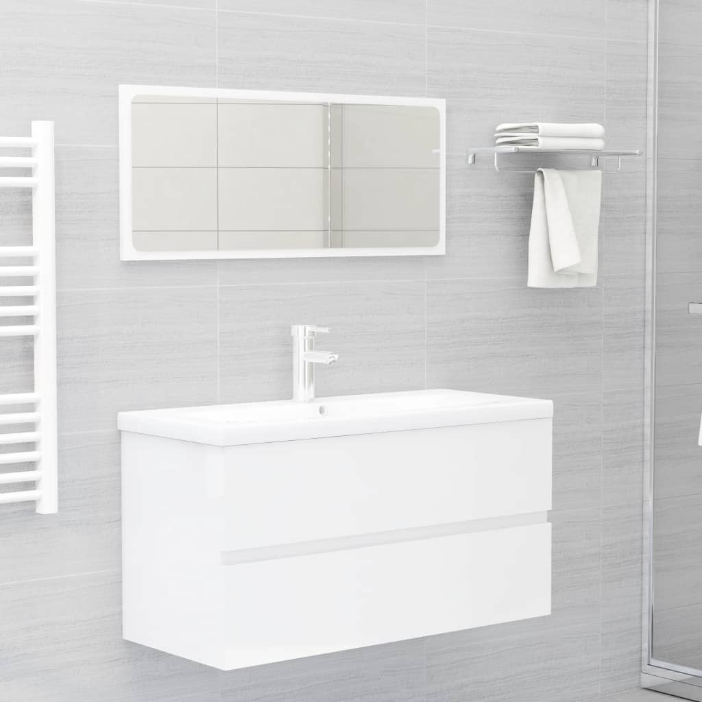 Mobile con Lavabo Integrato Bianco Lucido in Legno Multistrato 3071654