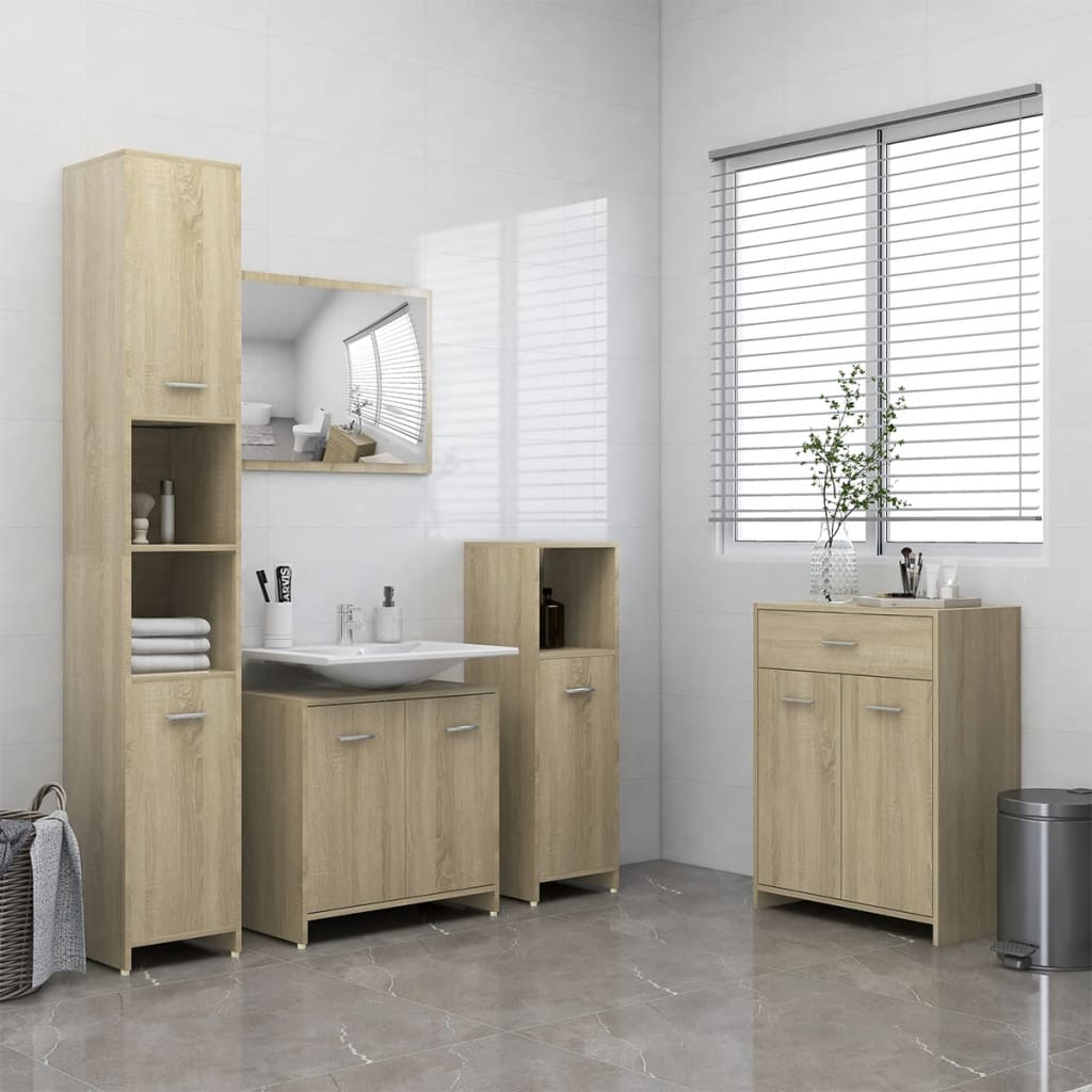 Set Mobili da Bagno 4 pz Rovere Sonoma