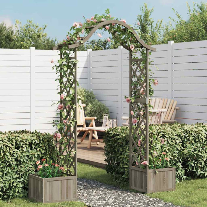 Pergola da Giardino con Fioriera Grigio Legno Massello di Abete 316392