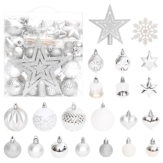 Set Addobbi di Natale 70 pz Argento e Bianco cod mxl 41090