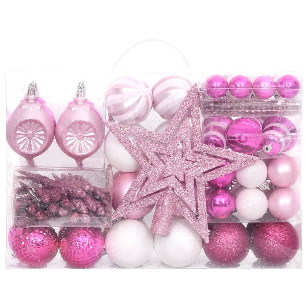 Set Addobbi di Natale 108 pz Bianco e Rosa