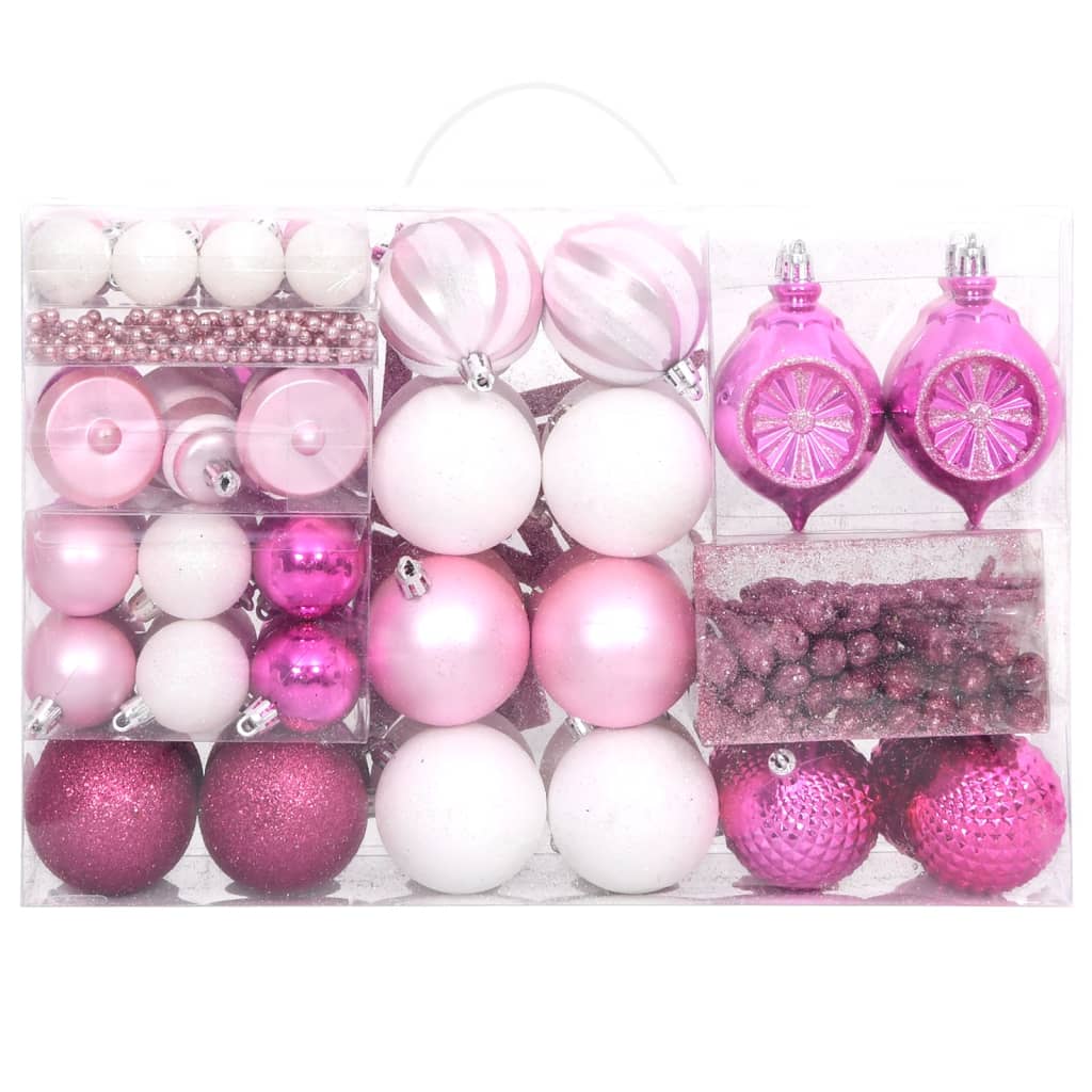 Set Addobbi di Natale 108 pz Bianco e Rosa 330094