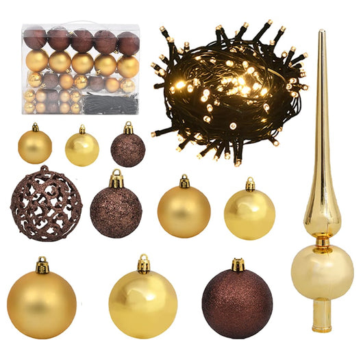 Set Natale con 61 Palline Punta e 150 Luci LED Oro e Bronzo cod mxl 42735