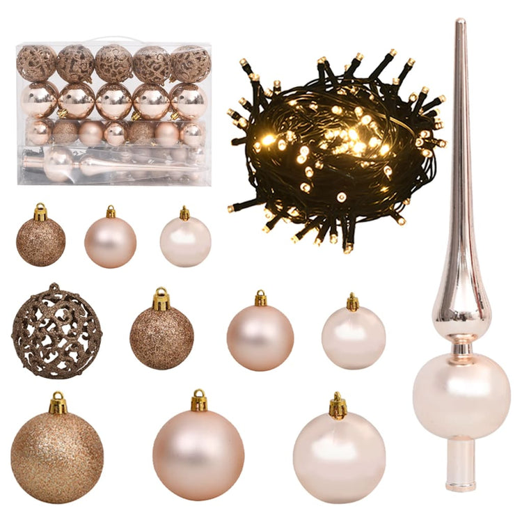 Set con 61 Palline di Natale Punta e 150 Luci LED Oro Rosato cod mxl 43275