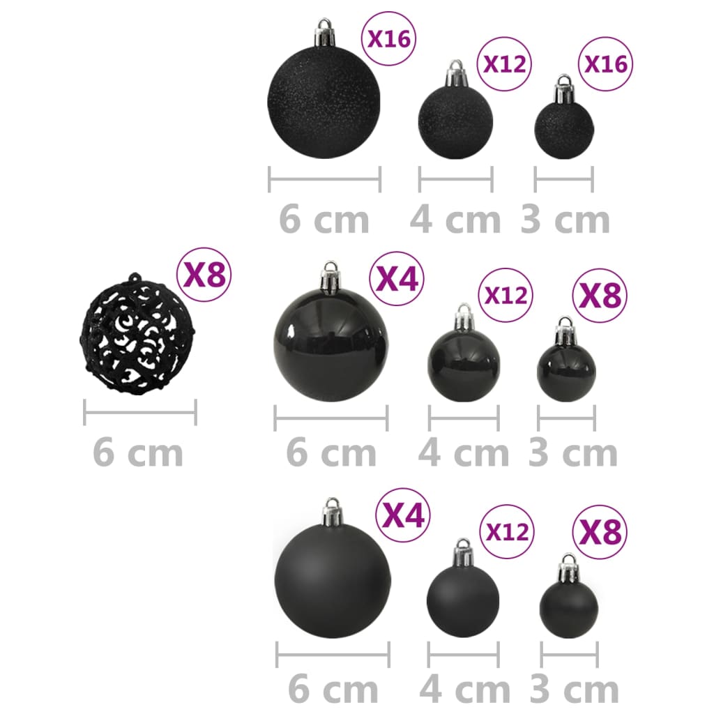 Set Palline di Natale 100 pz Nero 330083