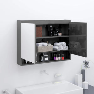 Armadietto Bagno con Specchio 80x15x60 cm in MDF Grigio Lucido 331533