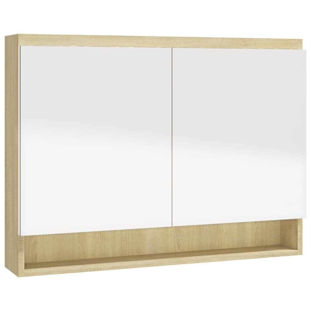 Armadietto Bagno con Specchio 80x15x60cm in MDF Bianco e Rovere 331537