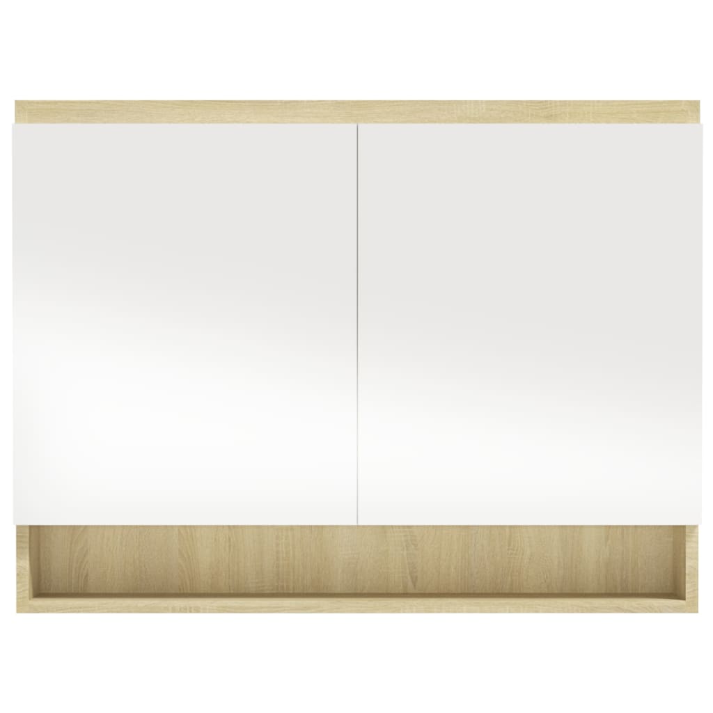 Armadietto Bagno con Specchio 80x15x60cm in MDF Bianco e Rovere 331537