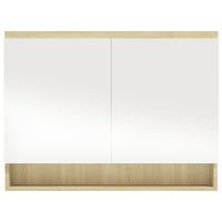 Armadietto Bagno con Specchio 80x15x60cm in MDF Bianco e Rovere 331537