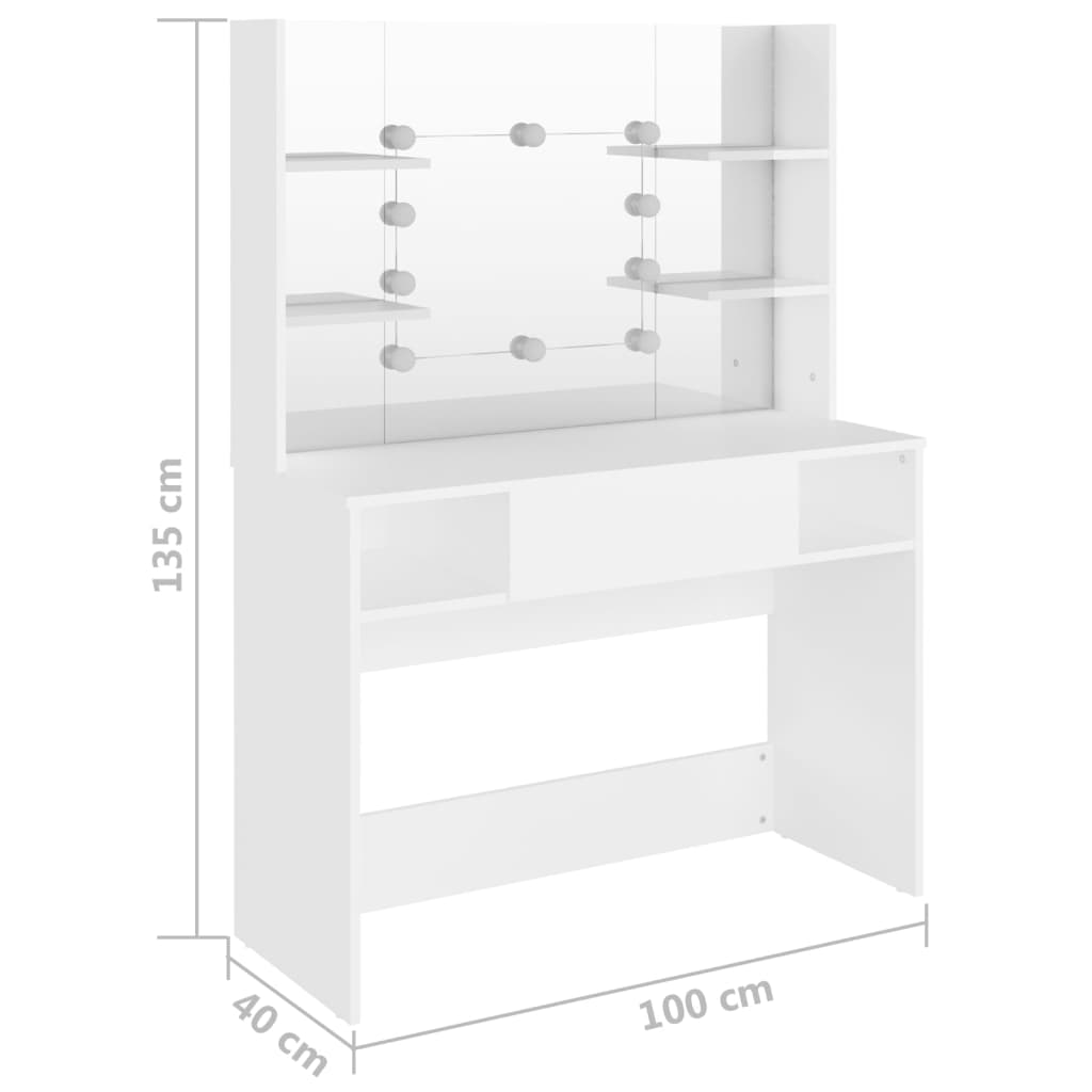 Toeletta con Luci LED 100x40x135 cm in MDF Bianca 331538