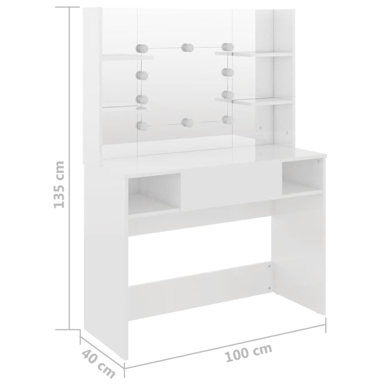 Toeletta con Luci LED 100x40x135 cm in MDF Bianco Lucido 331539