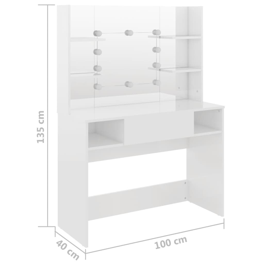 Toeletta con Luci LED 100x40x135 cm in MDF Bianco Lucido cod mxl 60059