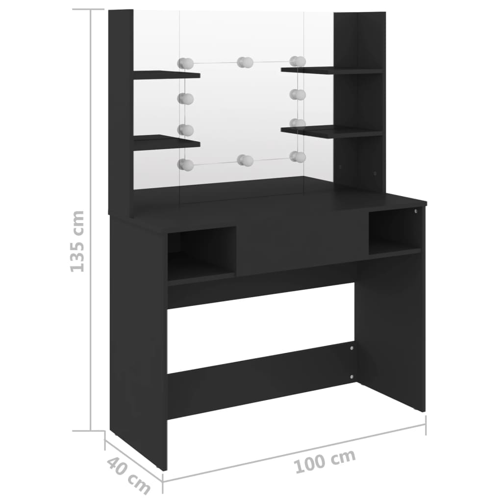 Toeletta con Luci LED 100x40x135 cm in MDF Nera 331540