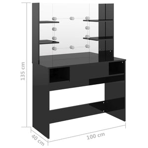 Toeletta con Luci LED 100x40x135 cm in MDF Nero Lucido cod mxl 62517