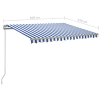 Tenda da Sole Retrattile Manuale con LED 300x250cm Blu e Bianca cod mxl 43650