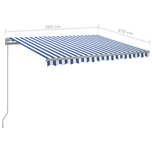 Tenda da Sole Retrattile Manuale con LED 300x250cm Blu e Bianca cod mxl 43650