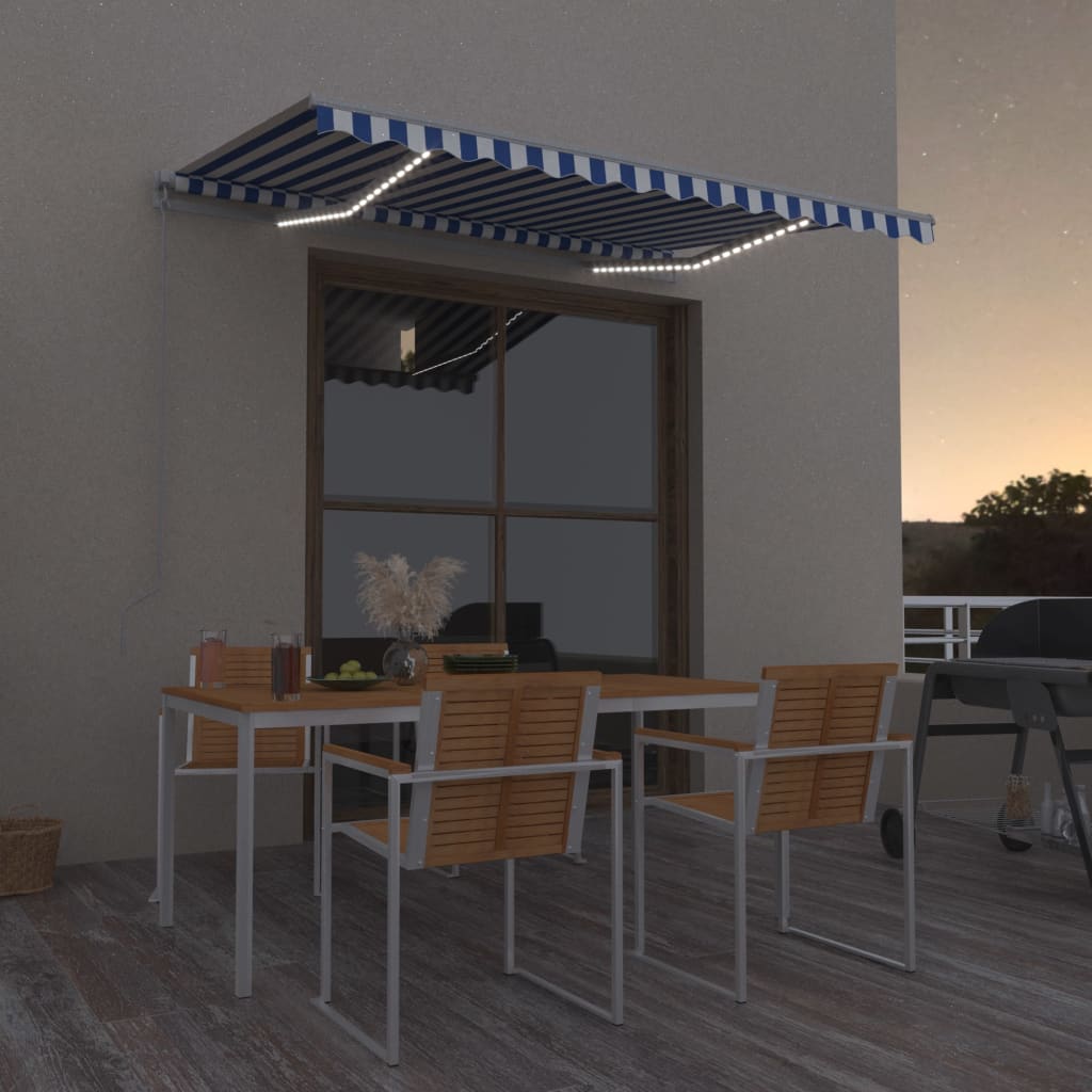 Tenda da Sole Retrattile Manuale con LED 300x250cm Blu e Bianca cod mxl 43650