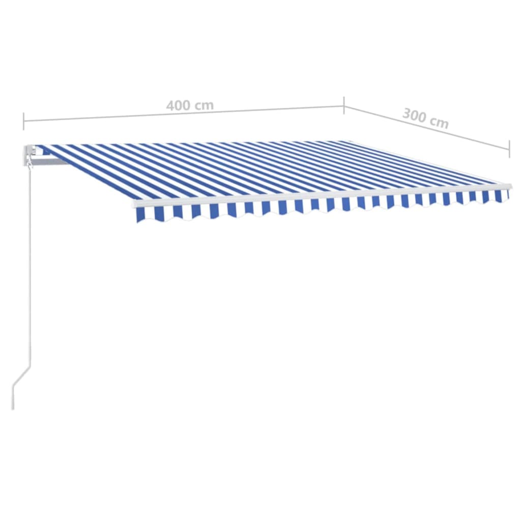 Tenda da Sole Retrattile Manuale con LED 400x300cm Blu e Bianco 3068901