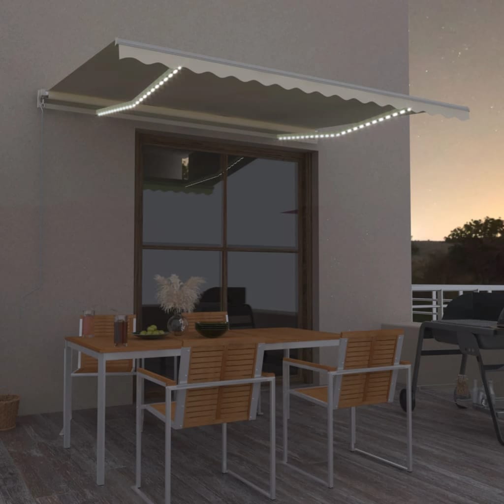 Tenda da Sole Retrattile Manuale con LED 400x300 cm Crema 3068902