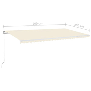 Tenda da Sole Retrattile Manuale con LED 600x300 cm Crema cod mxl 43655