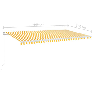 Tenda da Sole Retrattile Manuale LED 600x300cm Gialla e Bianca cod mxl 29776