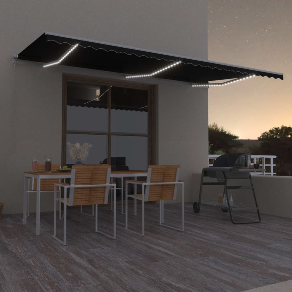 Tenda da Sole Retrattile Manuale con LED 600x300 cm Antracite cod mxl 43706