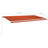 Tenda Retrattile Manuale con LED 600x300 cm Arancione e Marrone 3068965