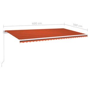 Tenda Retrattile Manuale con LED 600x300 cm Arancione e Marrone 3068965