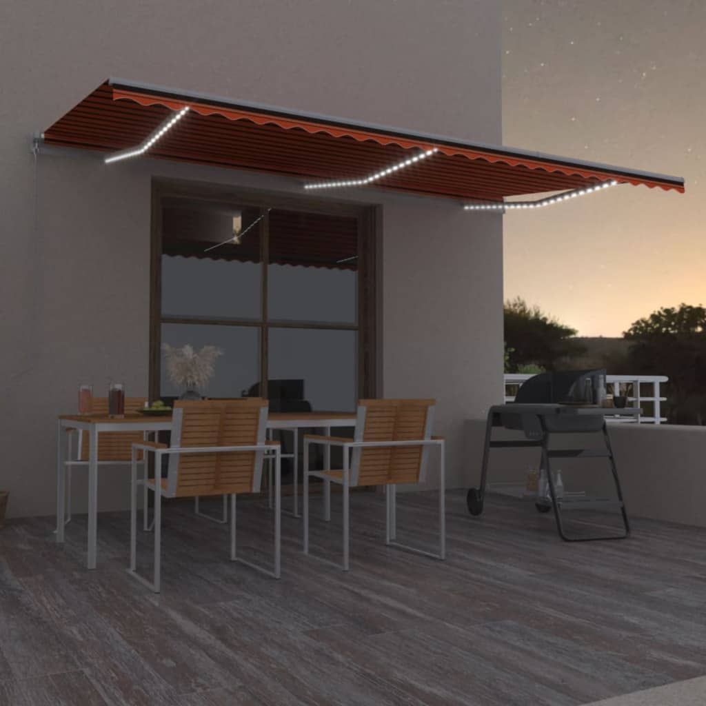 Tenda Retrattile Manuale con LED 600x300 cm Arancione e Marrone 3068965