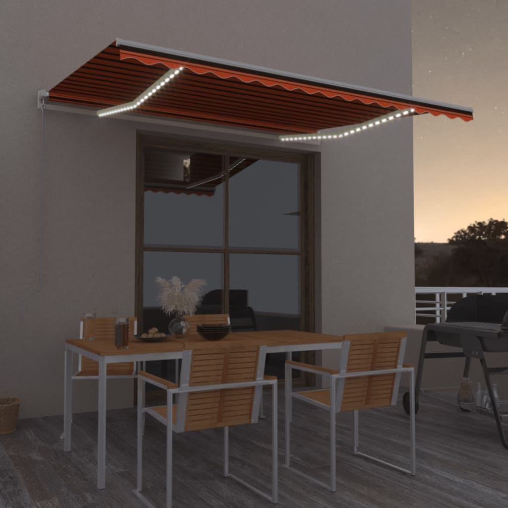 Tenda da Sole Retrattile Manuale LED 400x350 cm Arancio Marrone