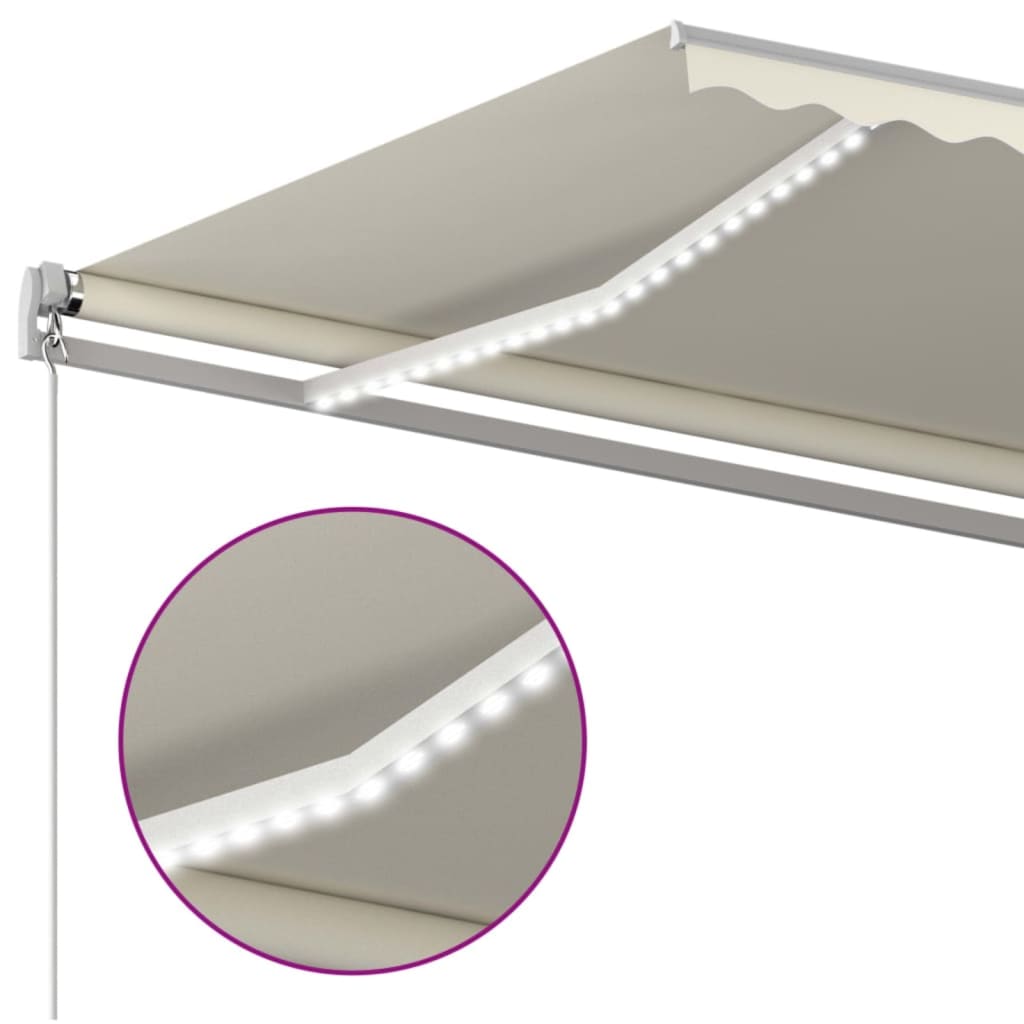 Tenda da Sole Retrattile Manuale LED 500x350 cm Crema 3069022