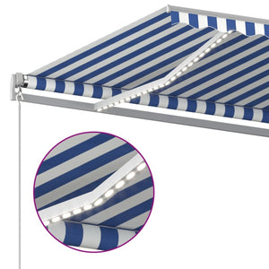 Tenda da Sole Retrattile Manuale con LED 600x350 cm Blu Bianco cod mxl 43648