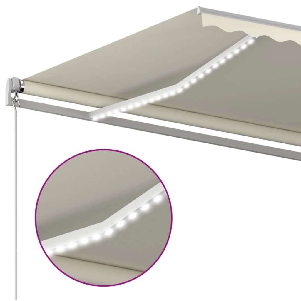 Tenda da Sole Retrattile Manuale con LED 600x350 cm Crema 3069042