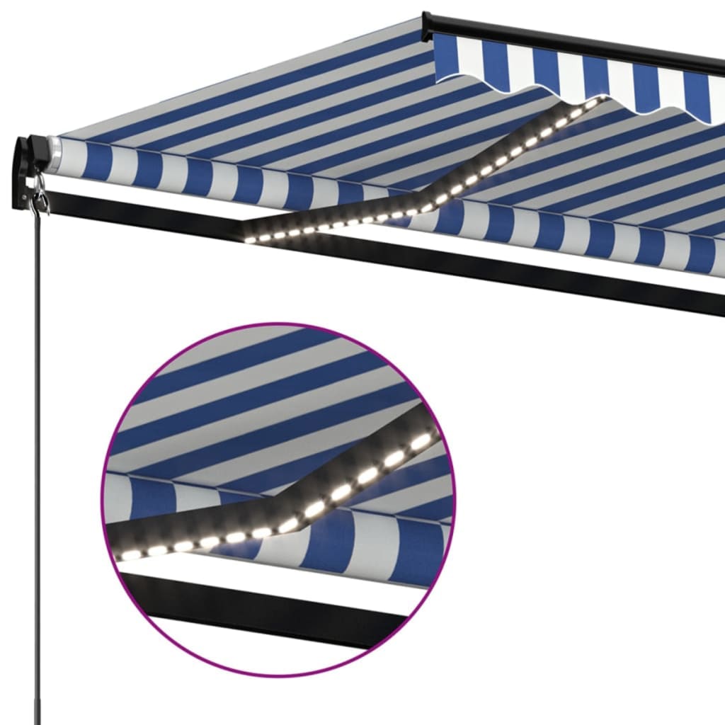 Tenda da Sole Retrattile Manuale con LED 400x300cm Blu e Bianca cod mxl 43721