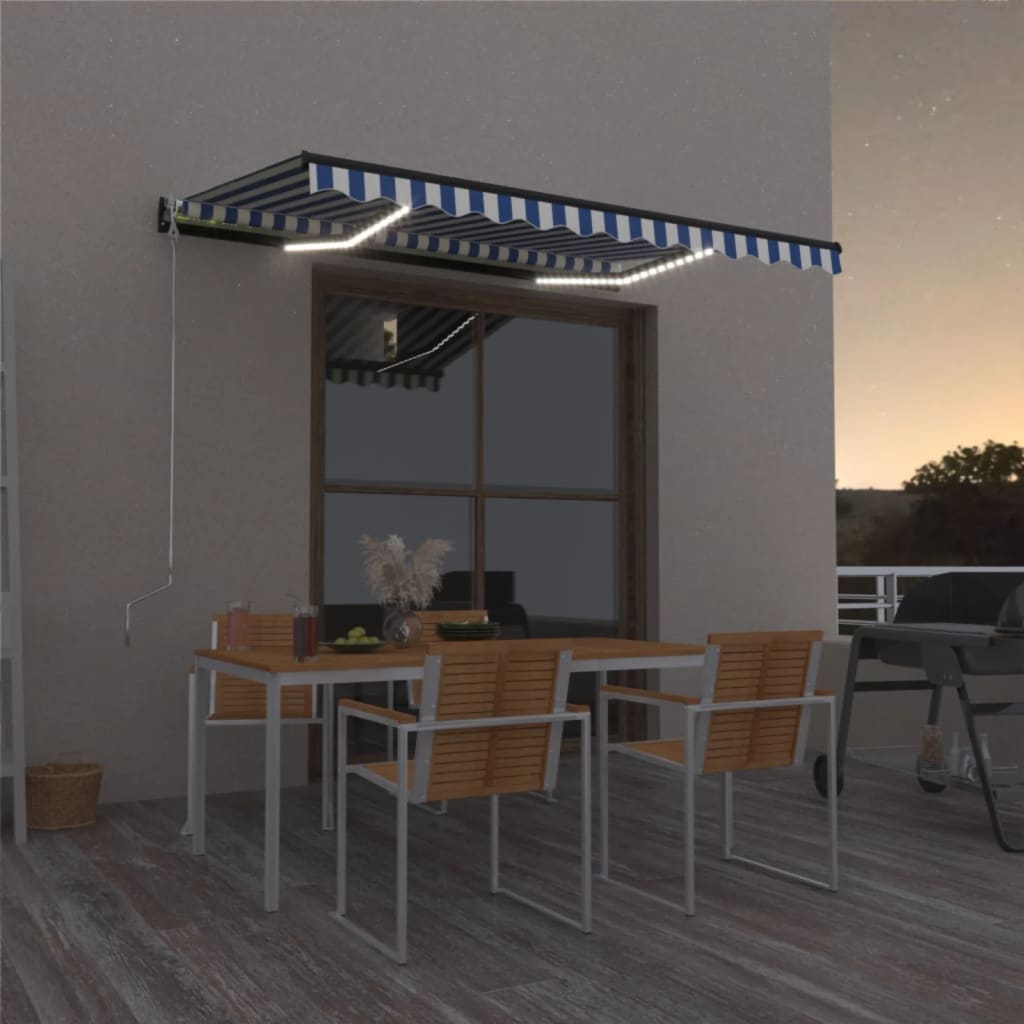 Tenda da Sole Retrattile Manuale con LED 400x300cm Blu e Bianca cod mxl 43721