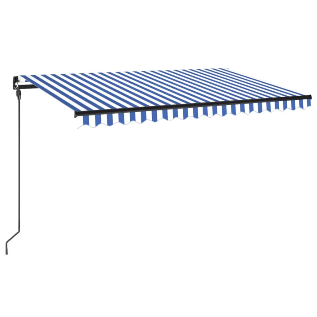 Tenda da Sole Retrattile Manuale con LED 450x300cm Blu e Bianca 3069121