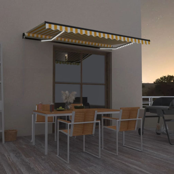 Tenda da Sole Retrattile Manuale e LED 450x300 cm Gialla Bianca 3069123