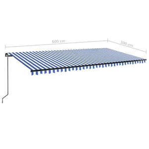 Tenda da Sole Retrattile Manuale con LED 600x300cm Blu e Bianco 3069161