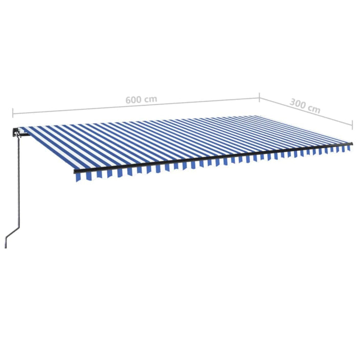 Tenda da Sole Retrattile Manuale con LED 600x300cm Blu e Bianco 3069161