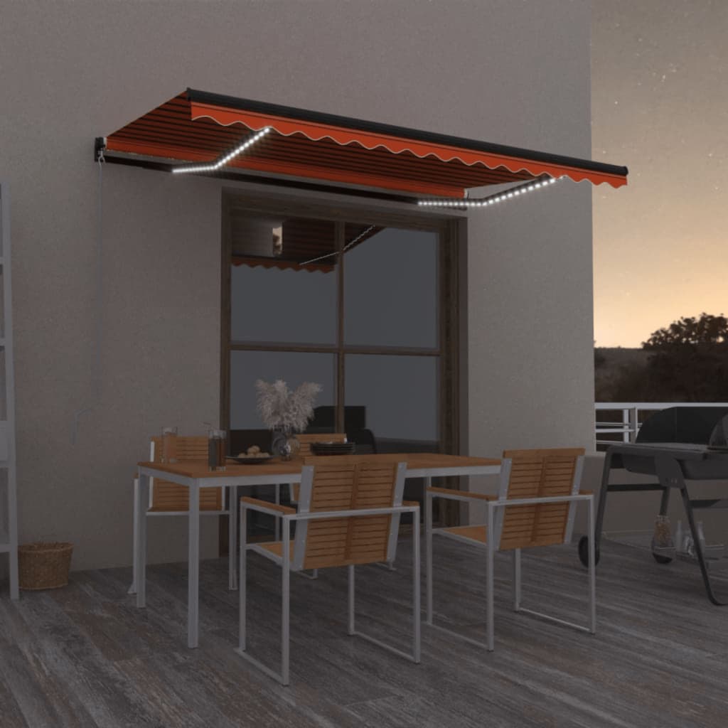 Tenda da Sole Retrattile Manuale LED 450x350 cm Arancio Marrone 3069205