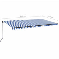 Tenda da Sole Retrattile Manuale con LED 600x350 cm Blu Bianca cod mxl 43652