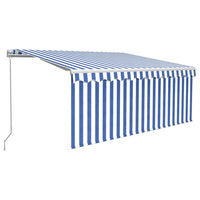 Tenda Sole Retrattile Manuale Parasole e LED 3x2,5m Blu Bianco   cod mxl 43644