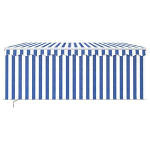 Tenda Sole Retrattile Manuale Parasole e LED 3x2,5m Blu Bianco   cod mxl 43644