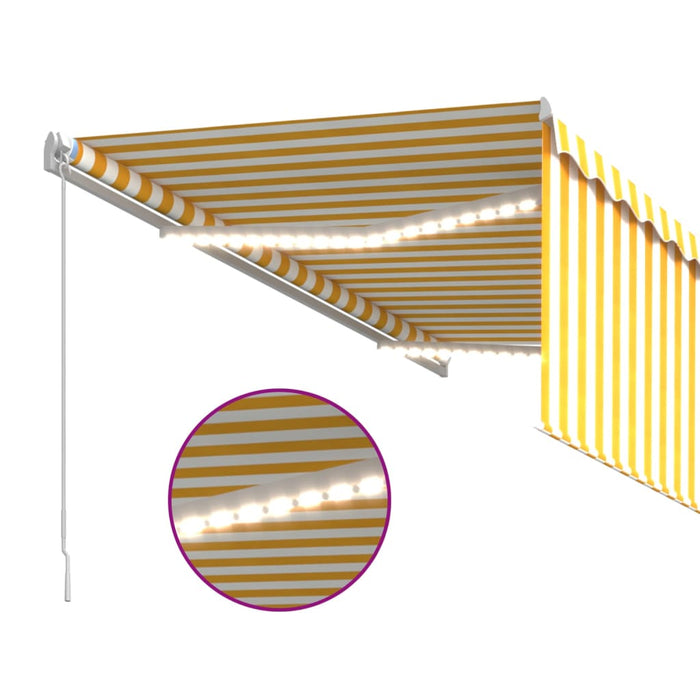 Tenda Sole Retrattile Manuale Parasole LED 3x2,5m Gialla Bianca  